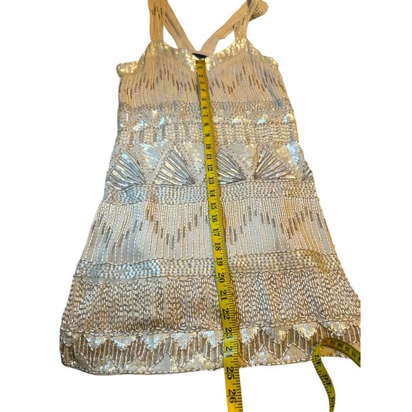 French Connection Champagne Beaded Dress - Size 6 - Picture 9 of 16